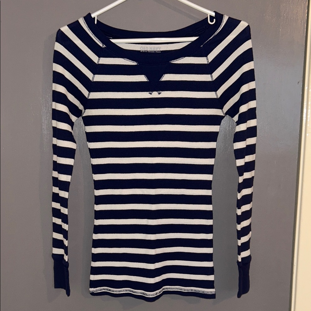 Old Navy Navy and White Striped Long Sleeve Tee